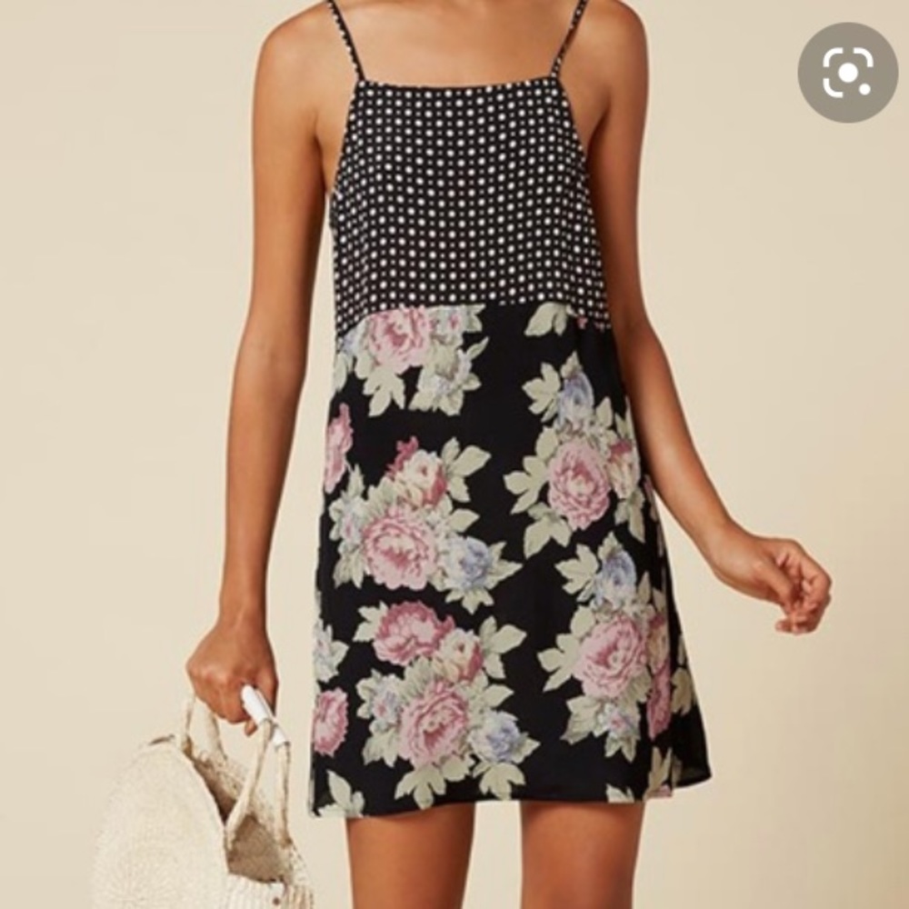 Reformation Black and Pink Floral Mini Dress